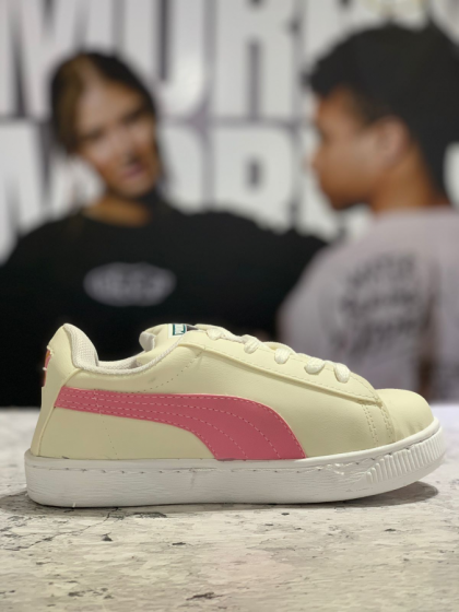 ๐ Zapatilla Urbana Beige con Rosa – Estilo Puma | Talles 27 al 34